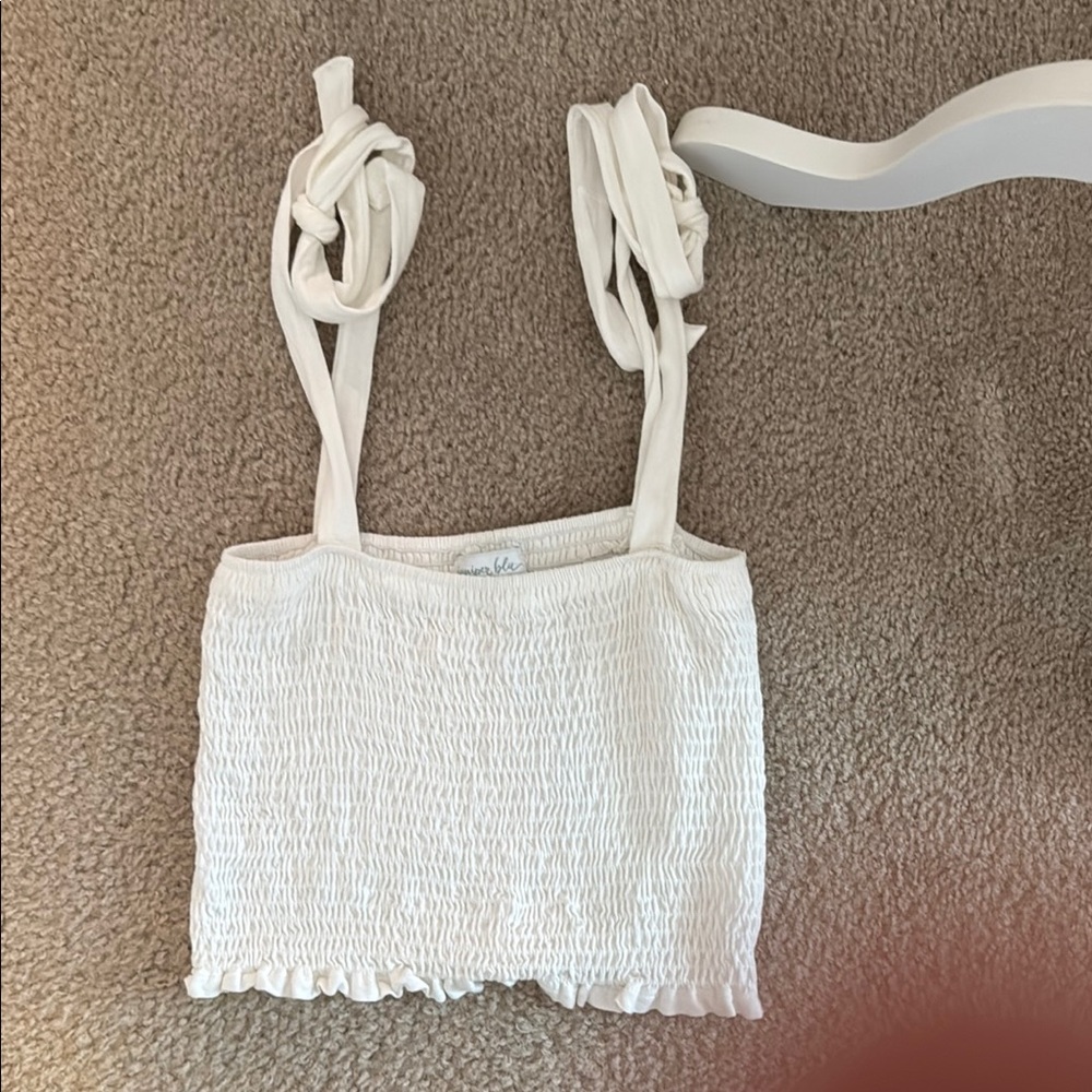 Juniper Blue White Smocked Crop Top with Tie Straps